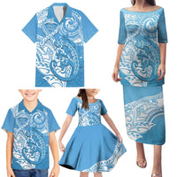 Personalised New Zealand Autism Awareness Family Matching Puletasi and Hawaiian Shirt NZ Fern With Maori Koru Lizard