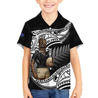 Custom New Zealand Silver Fern Rugby Family Matching Off Shoulder Short Dress and Hawaiian Shirt 2024 Aotearoa Maori Mascot Go All Black