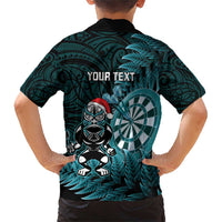 Personalised New Zealand Darts Christmas Family Matching Short Sleeve Bodycon Dress and Hawaiian Shirt Maori Fern Merry Dartsmas - Polynesian Pride