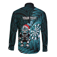 Personalised New Zealand Darts Christmas Long Sleeve Button Shirt Maori Fern Merry Dartsmas - Polynesian Pride