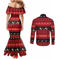 New Zealand Darts Christmas Couples Matching Mermaid Dress and Long Sleeve Button Shirt Merry Xmas Aotearoa Maori Red - Polynesian Pride