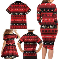 New Zealand Darts Christmas Family Matching Long Sleeve Bodycon Dress and Hawaiian Shirt Merry Xmas Aotearoa Maori Red - Polynesian Pride