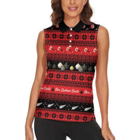 New Zealand Darts Christmas Women Sleeveless Polo Shirt Merry Xmas Aotearoa Maori Red - Polynesian Pride