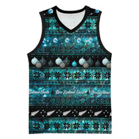 New Zealand Darts Christmas Basketball Jersey Merry Xmas Aotearoa Maori Paua Shell - Polynesian Pride