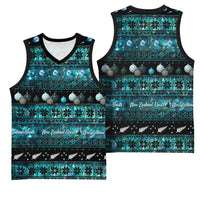 New Zealand Darts Christmas Basketball Jersey Merry Xmas Aotearoa Maori Paua Shell - Polynesian Pride