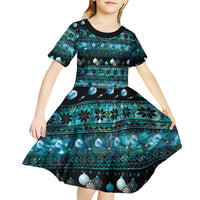 New Zealand Darts Christmas Kid Short Sleeve Dress Merry Xmas Aotearoa Maori Paua Shell - Polynesian Pride