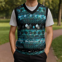 New Zealand Darts Christmas Knitted V-Neck Vest Merry Xmas Aotearoa Maori Paua Shell - Polynesian Pride
