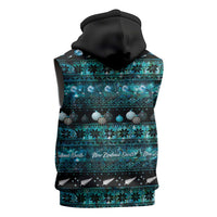 New Zealand Darts Christmas Sleeveless Zip Hoodie Merry Xmas Aotearoa Maori Paua Shell - Polynesian Pride
