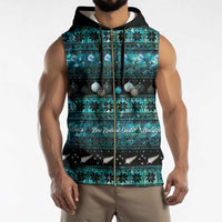 New Zealand Darts Christmas Sleeveless Zip Hoodie Merry Xmas Aotearoa Maori Paua Shell - Polynesian Pride