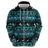 New Zealand Darts Christmas Zip Hoodie Merry Xmas Aotearoa Maori Paua Shell - Polynesian Pride