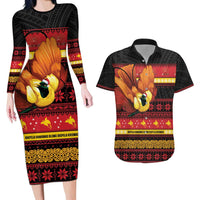 Papua New Guinea Christmas Couples Matching Long Sleeve Bodycon Dress and Hawaiian Shirt Bikpela hamamas blong dispela Krismas - Polynesian Pride