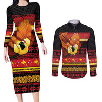 Papua New Guinea Christmas Couples Matching Long Sleeve Bodycon Dress and Long Sleeve Button Shirt Bikpela hamamas blong dispela Krismas - Polynesian Pride