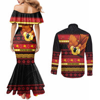 Papua New Guinea Christmas Couples Matching Mermaid Dress and Long Sleeve Button Shirt Bikpela hamamas blong dispela Krismas - Polynesian Pride