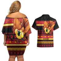 Papua New Guinea Christmas Couples Matching Off Shoulder Short Dress and Hawaiian Shirt Bikpela hamamas blong dispela Krismas - Polynesian Pride