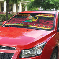 Vanuatu Christmas Auto Sun Shade Joyeux Noel Surfing Santa With Boar Tusk - Polynesian Pride