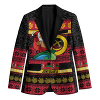Vanuatu Christmas Blazer Joyeux Noel Surfing Santa With Boar Tusk - Polynesian Pride