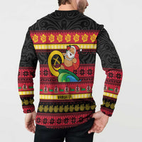 Vanuatu Christmas Button Sweatshirt Joyeux Noel Surfing Santa With Boar Tusk - Polynesian Pride