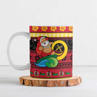 Vanuatu Christmas Ceramic Mug Joyeux Noel Surfing Santa With Boar Tusk - Polynesian Pride