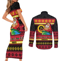 Vanuatu Christmas Couples Matching Short Sleeve Bodycon Dress and Long Sleeve Button Shirt Joyeux Noel Surfing Santa With Boar Tusk - Polynesian Pride