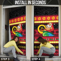 Vanuatu Christmas Door Cover Joyeux Noel Surfing Santa With Boar Tusk - Polynesian Pride