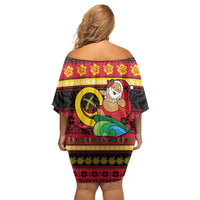 Vanuatu Christmas Family Matching Off Shoulder Short Dress and Hawaiian Shirt Joyeux Noel Surfing Santa With Boar Tusk - Polynesian Pride