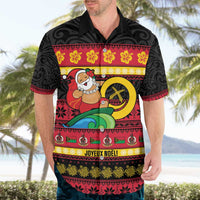 Vanuatu Christmas Hawaiian Shirt Joyeux Noel Surfing Santa With Boar Tusk - Polynesian Pride