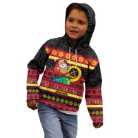 Vanuatu Christmas Kid Hoodie Joyeux Noel Surfing Santa With Boar Tusk - Polynesian Pride