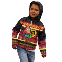 Vanuatu Christmas Kid Hoodie Joyeux Noel Surfing Santa With Boar Tusk - Polynesian Pride