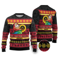 Vanuatu Christmas Ugly Christmas Sweater Joyeux Noel Surfing Santa With Boar Tusk - Polynesian Pride