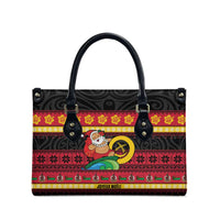 Vanuatu Christmas Leather Bag Joyeux Noel Surfing Santa With Boar Tusk - Polynesian Pride