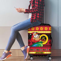 Vanuatu Christmas Luggage Cover Joyeux Noel Surfing Santa With Boar Tusk - Polynesian Pride