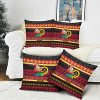 Vanuatu Christmas Pillow Cover Joyeux Noel Surfing Santa With Boar Tusk - Polynesian Pride