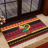 Vanuatu Christmas Rubber Doormat Joyeux Noel Surfing Santa With Boar Tusk - Polynesian Pride