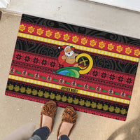 Vanuatu Christmas Rubber Doormat Joyeux Noel Surfing Santa With Boar Tusk - Polynesian Pride