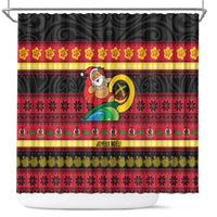 Vanuatu Christmas Shower Curtain Joyeux Noel Surfing Santa With Boar Tusk - Polynesian Pride