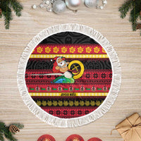 Vanuatu Christmas Tree Skirt Joyeux Noel Surfing Santa With Boar Tusk - Polynesian Pride
