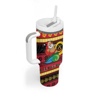 Vanuatu Christmas Tumbler With Handle Joyeux Noel Surfing Santa With Boar Tusk - Polynesian Pride