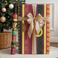 Vanuatu Christmas Wrapping Paper Joyeux Noel Surfing Santa With Boar Tusk - Polynesian Pride