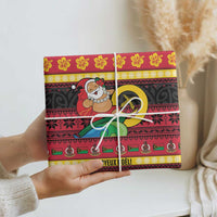 Vanuatu Christmas Wrapping Paper Joyeux Noel Surfing Santa With Boar Tusk - Polynesian Pride