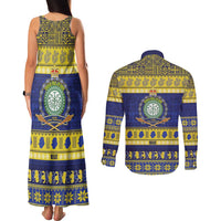 Niue Christmas Couples Matching Tank Maxi Dress and Long Sleeve Button Shirt Monuina e Kilisimasi Hiapo Motifs - Polynesian Pride
