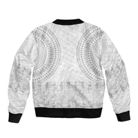 Niue White Sunday Bomber Jacket Tapu Fanau Ia Puakenikeni Hiapo Pattern - Polynesian Pride