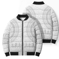Niue White Sunday Bomber Puffer Jacket Tapu Fanau Ia Puakenikeni Hiapo Pattern - Polynesian Pride