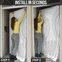 Niue White Sunday Door Cover Tapu Fanau Ia Puakenikeni Hiapo Pattern - Polynesian Pride