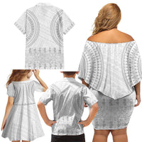 Niue White Sunday Family Matching Off Shoulder Short Dress and Hawaiian Shirt Tapu Fanau Ia Puakenikeni Hiapo Pattern - Polynesian Pride