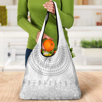 Niue White Sunday Grocery Bag Tapu Fanau Ia Puakenikeni Hiapo Pattern - Polynesian Pride