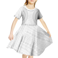 Niue White Sunday Kid Short Sleeve Dress Tapu Fanau Ia Puakenikeni Hiapo Pattern - Polynesian Pride