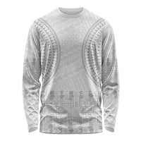 Niue White Sunday Long Sleeve Shirt Tapu Fanau Ia Puakenikeni Hiapo Pattern - Polynesian Pride
