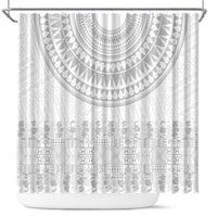 Niue White Sunday Shower Curtain Tapu Fanau Ia Puakenikeni Hiapo Pattern - Polynesian Pride