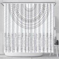 Niue White Sunday Shower Curtain Tapu Fanau Ia Puakenikeni Hiapo Pattern - Polynesian Pride