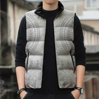 Niue White Sunday Sleeveless Puffer Jacket Tapu Fanau Ia Puakenikeni Hiapo Pattern - Polynesian Pride